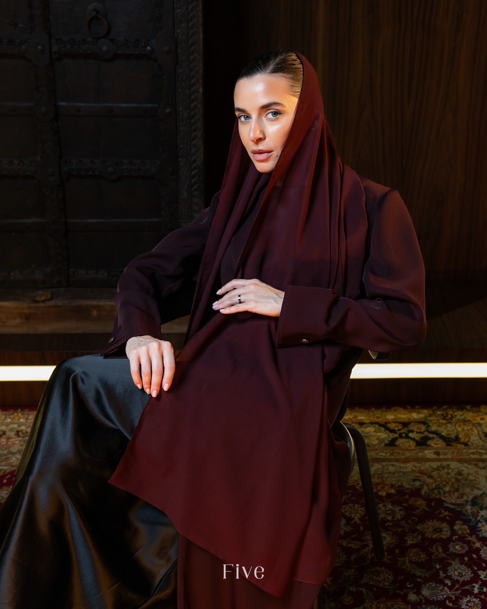 Burgundy Crepe Abaya