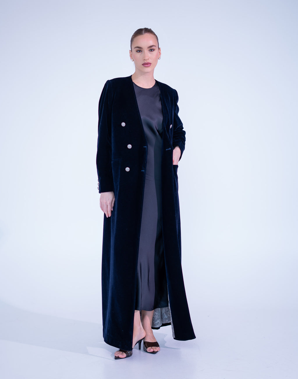 Navy Blue Velvet Abaya