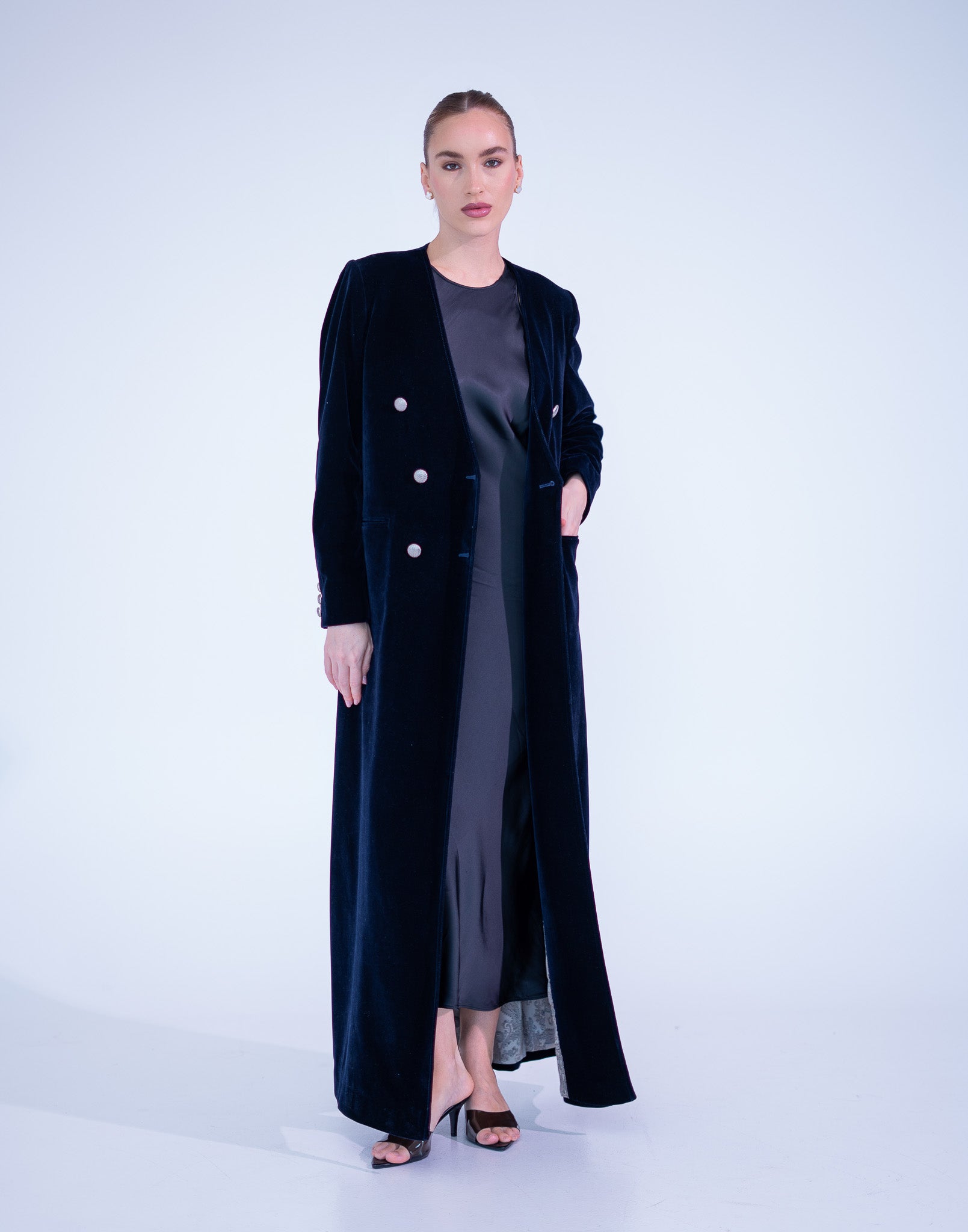 Navy Blue Velvet Abaya