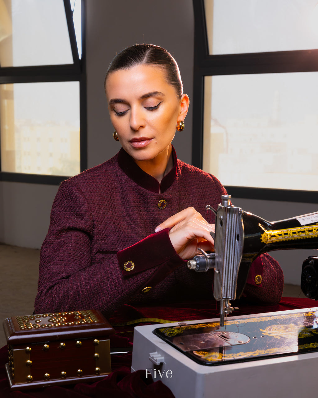 Burgundy Tweed Abaya