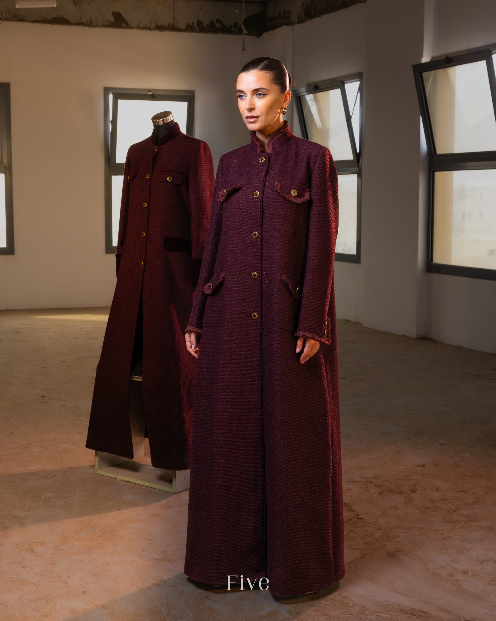 Burgundy Tweed Abaya