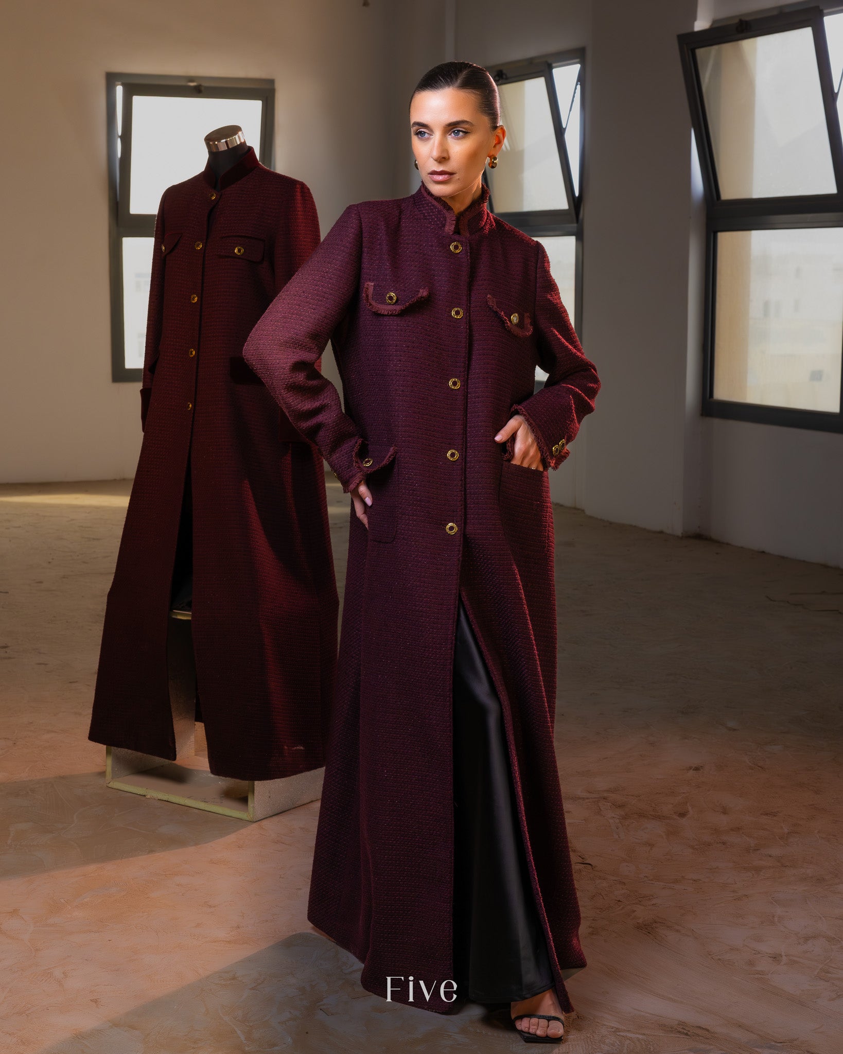 Burgundy Tweed Abaya