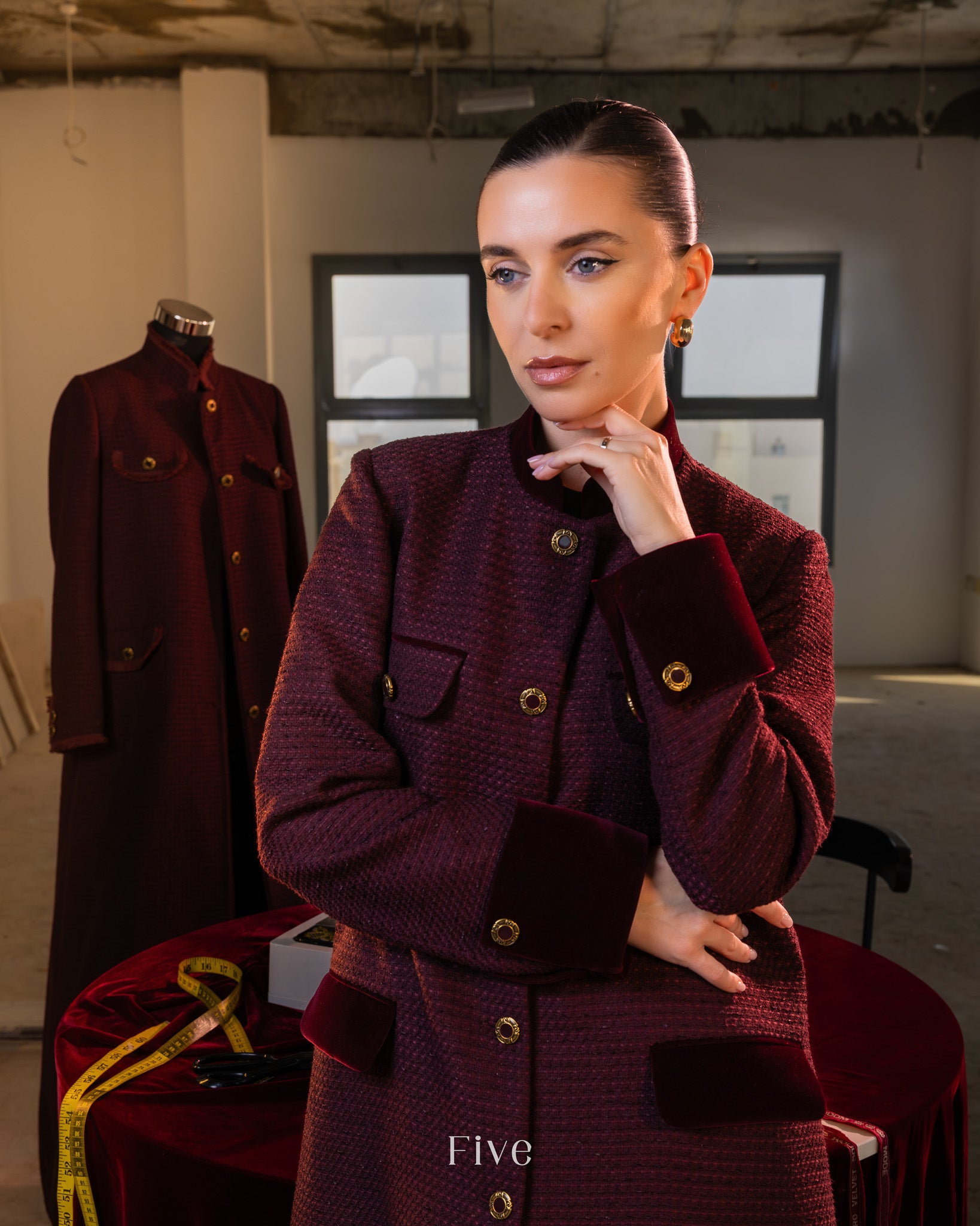 Burgundy Tweed Abaya