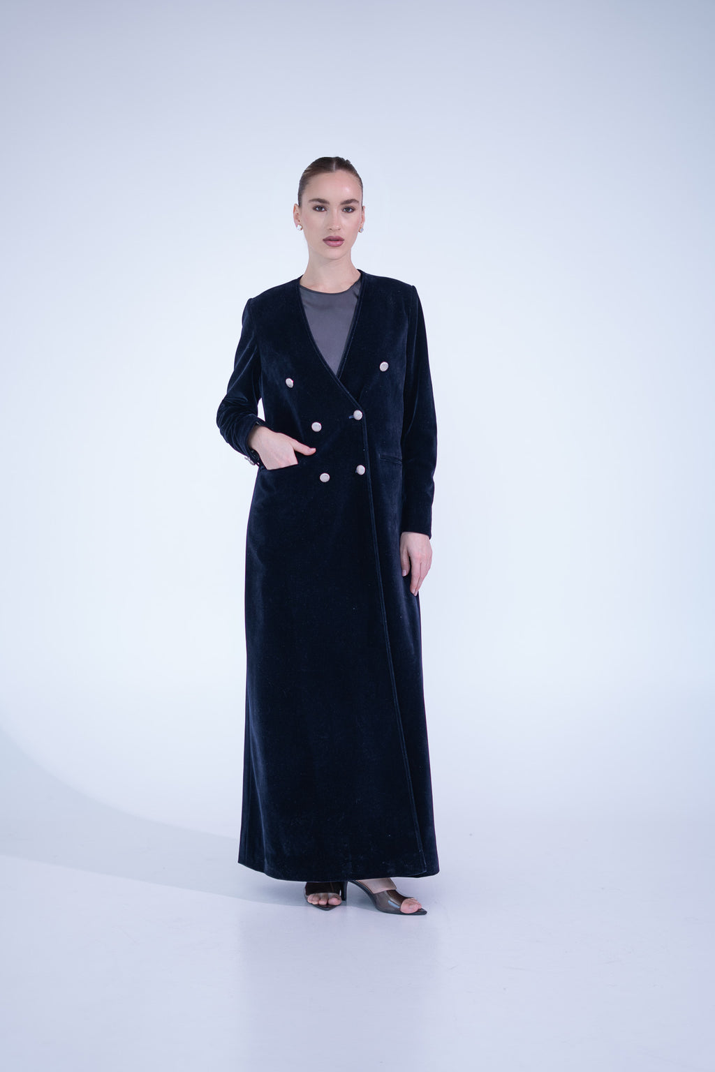 Navy Blue Velvet Abaya